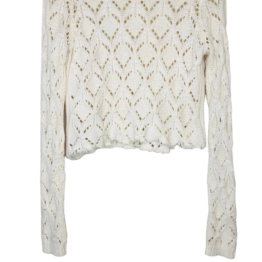 Loft Geo Pointelle Knit Crochet Dristressed Chewed Hem Sweater - Picture 6 of 10